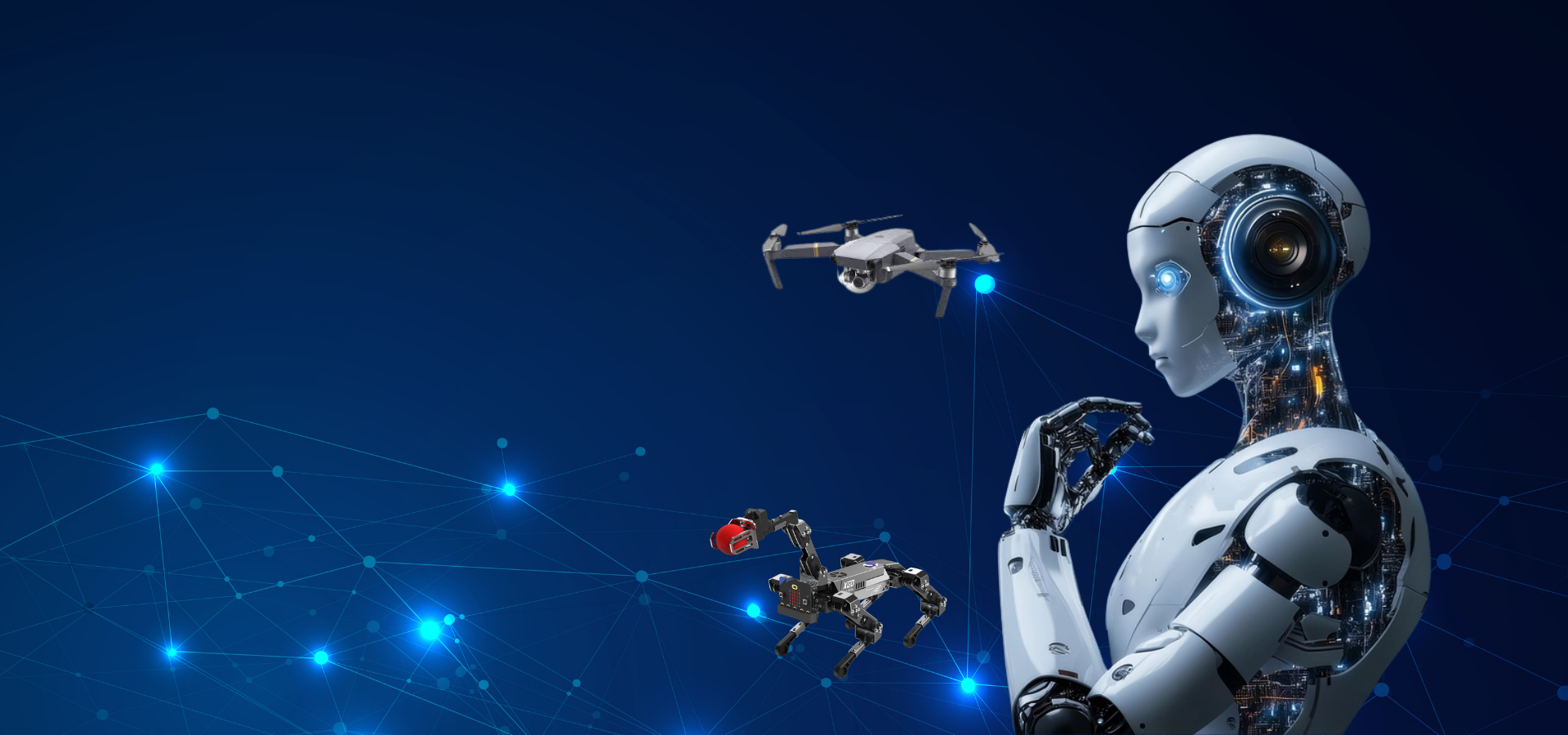 Concept illustration of robotics, a drone and autonomous systems